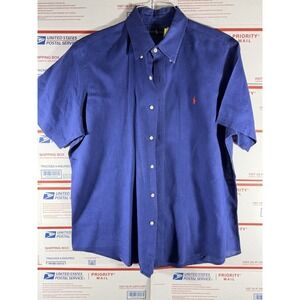 Polo Ralph Lauren Shirt Men's L  Button Up Loop Collar Blue DRY CLEANED summer